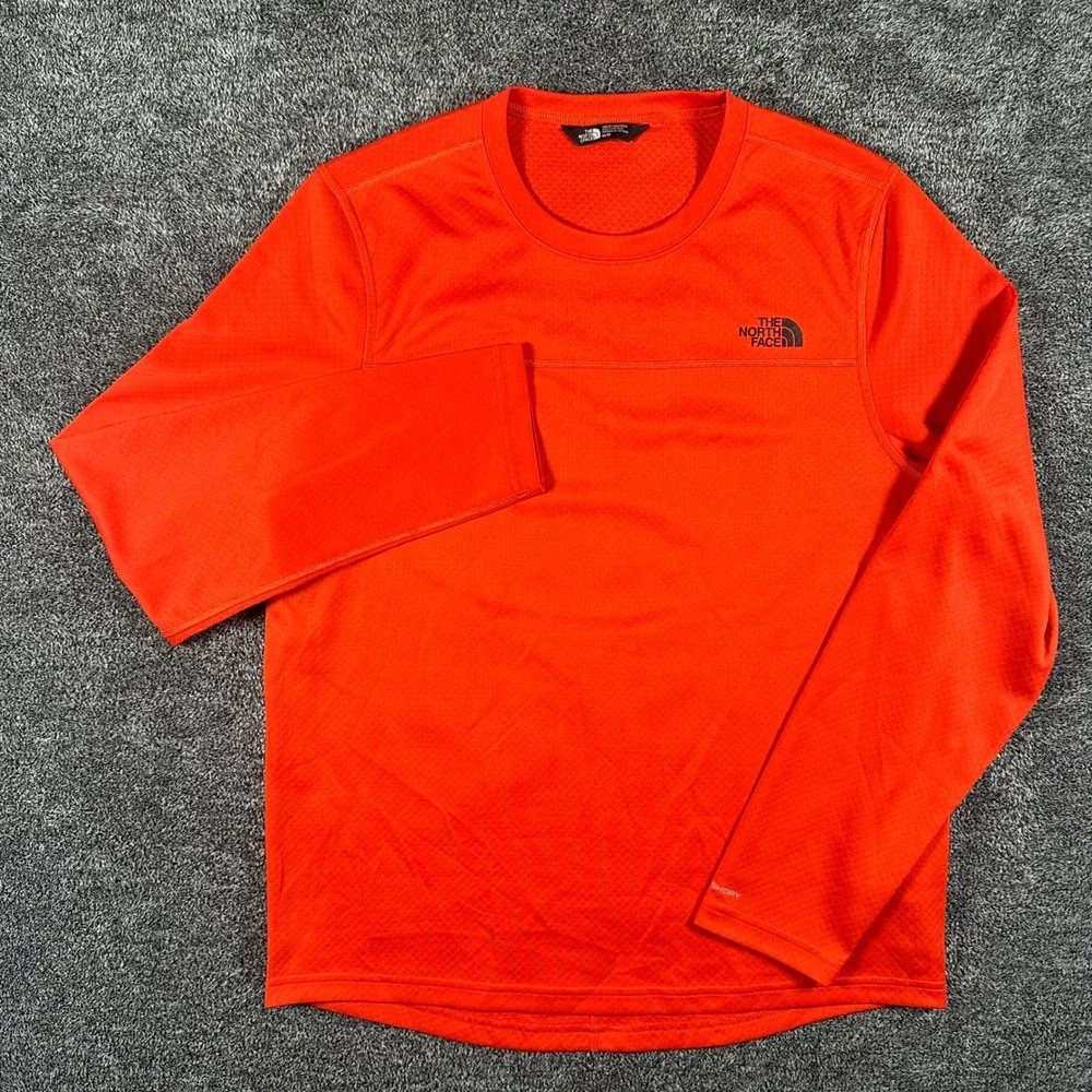 The North Face Shirt Mens M FlashDry Long Sleeve Orange Performance Hiking Top